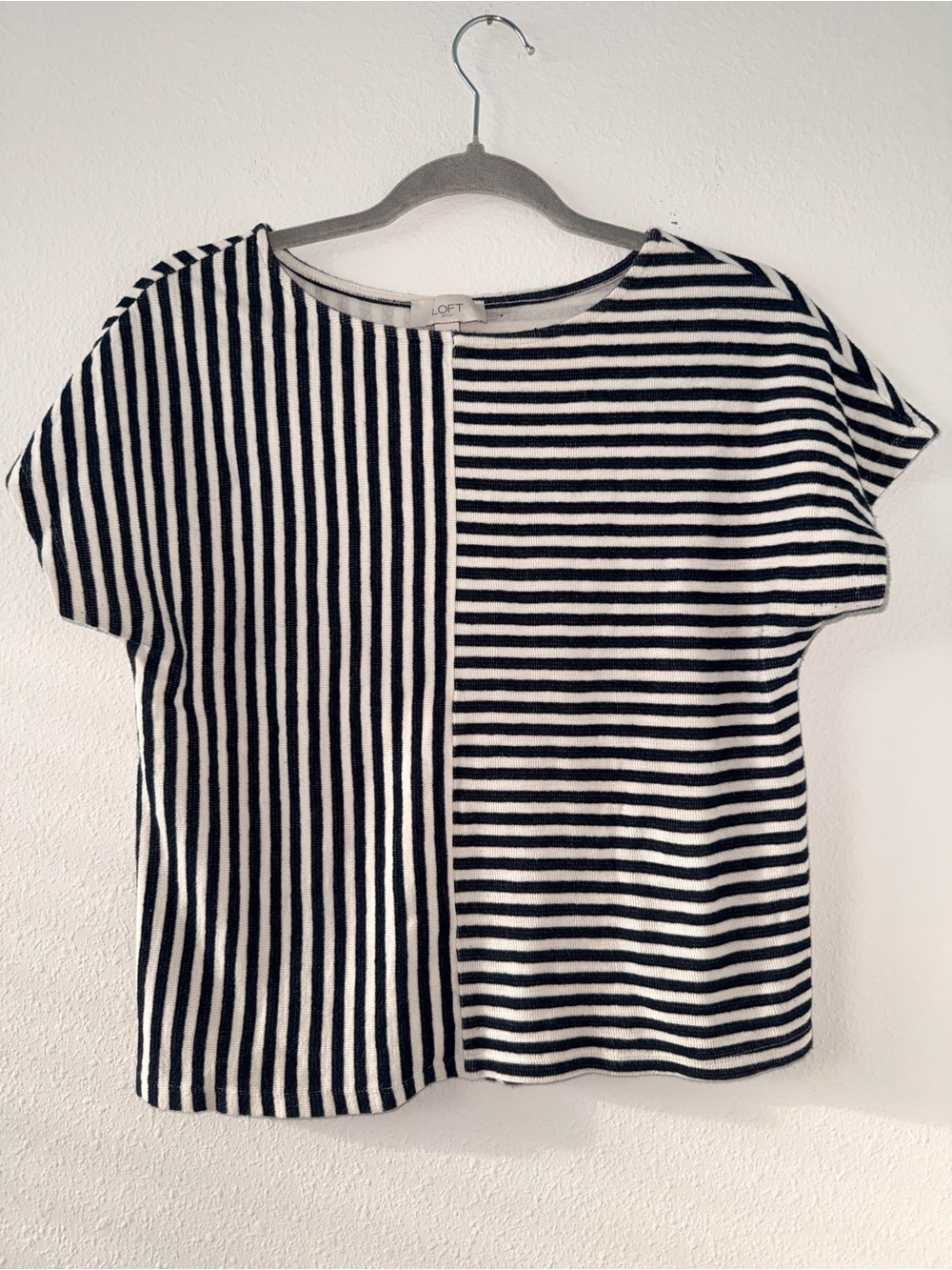 LOFT Blue & White Mixed-Stripe Short Sleeve Tee